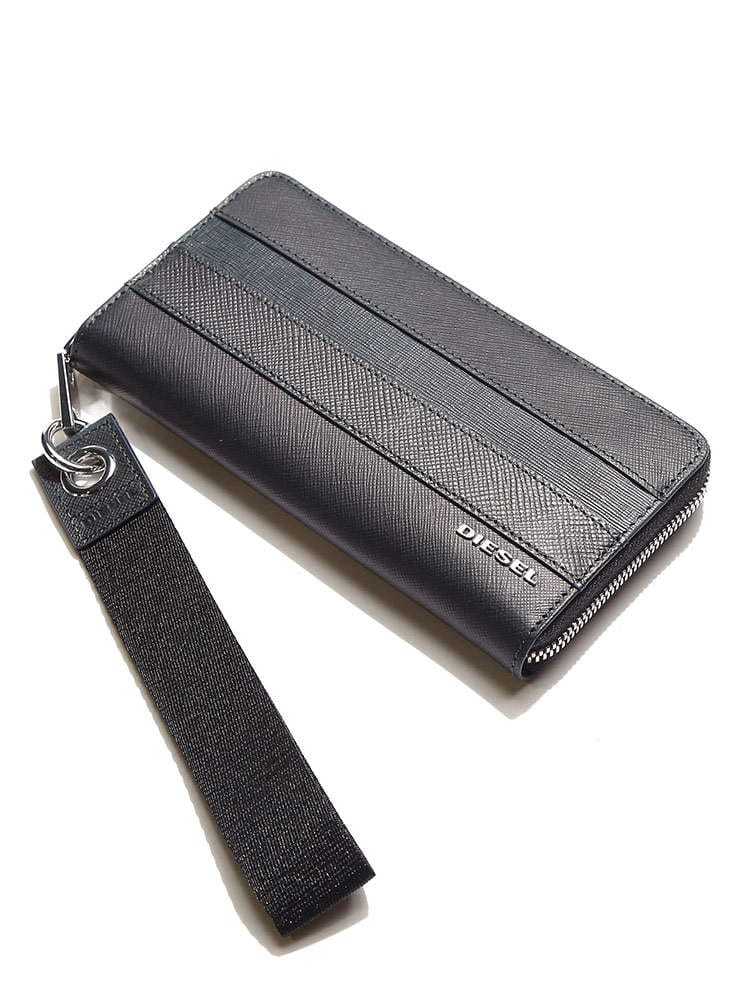 DIESEL (ディーゼル) 切り替えレザー ストラップ付 ラウンドジップ 長財布 DSX07708P3884