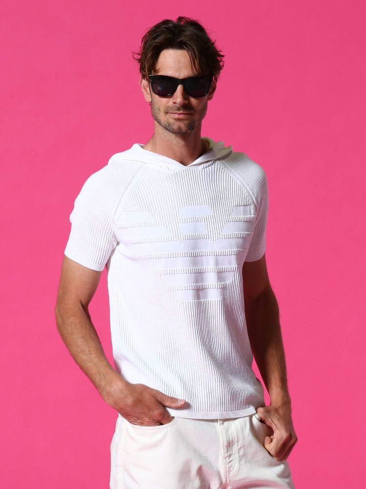 EMPORIO ARMANI (エンポリオアルマーニ) BIGマーク フード プルオーバー 半袖 ニット EA3K1MXF1MLZZ