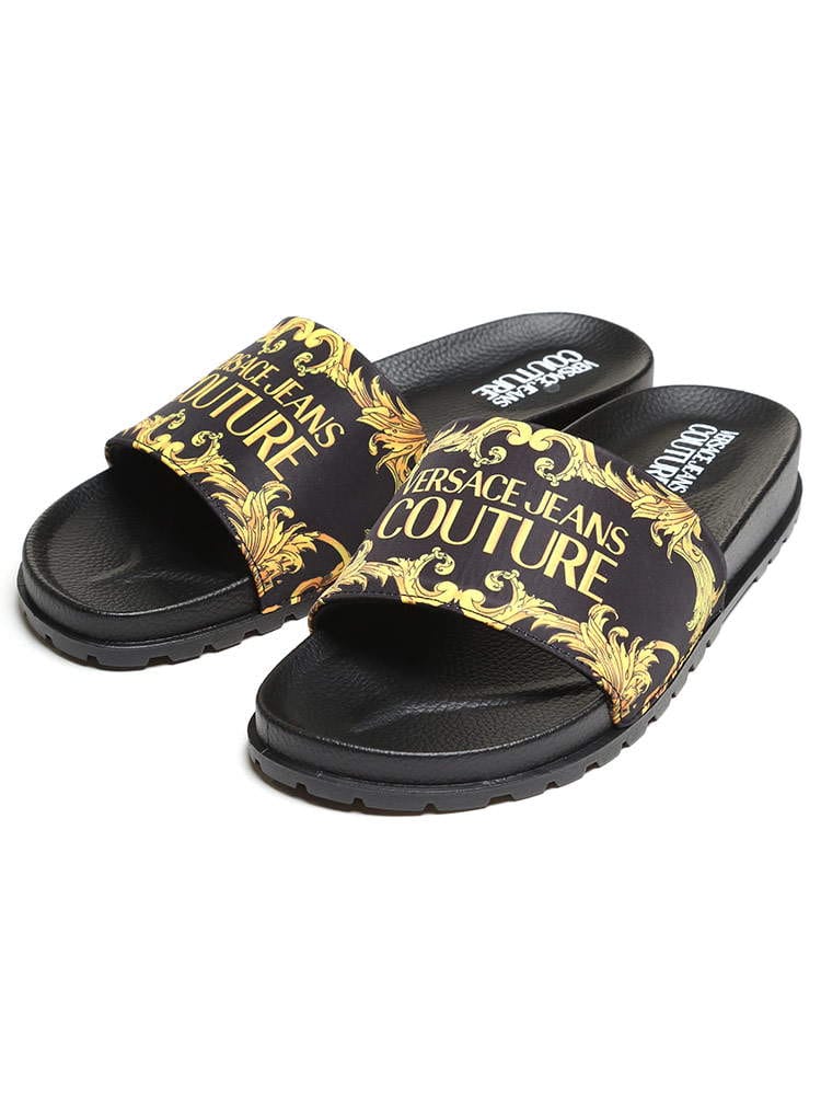 VERSACE JEANS COUTURE (ヴェルサーチェ ジーンズクチュール) ロゴ プリント スライドサンダル VCE0YWASQ471626