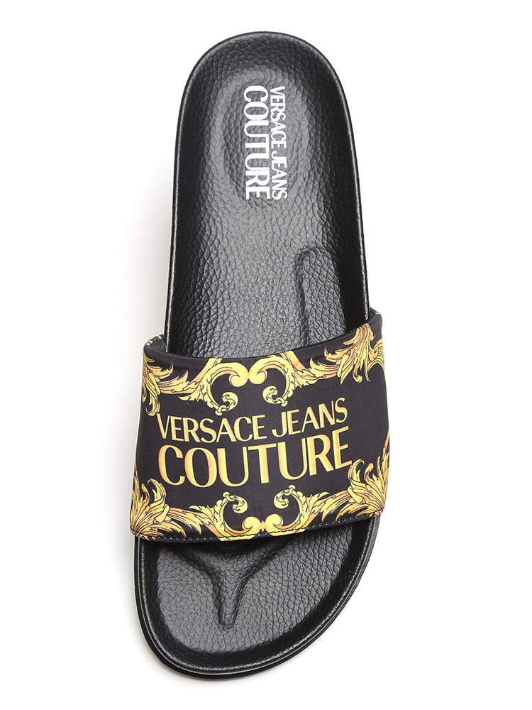 送料関税込み☆VERSACE JEANS COUTURE ロゴ スライドサンダル 