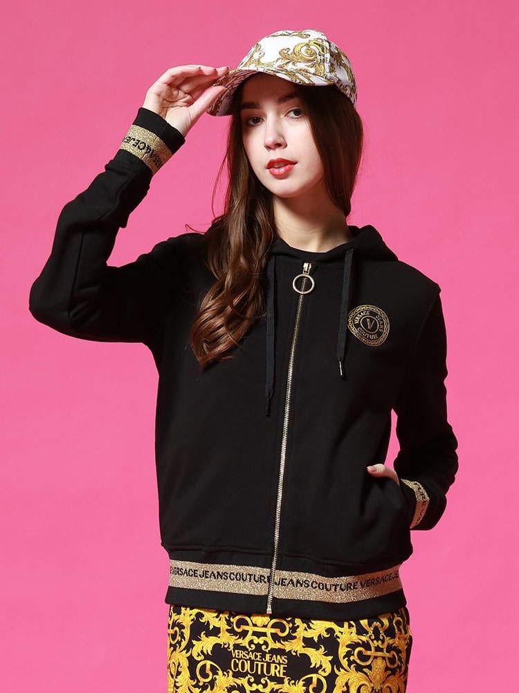 VERSACE JEANS COUTURE (ヴェルサーチェ ジーンズクチュール) 胸ロゴ フード フルジップ ライン 長袖 パーカー VCLB6HWA7TQ