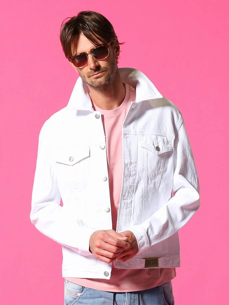 DIESEL (ディーゼル) 無地 ポケット ホワイト デニム ジャケット DSA02126ABBK