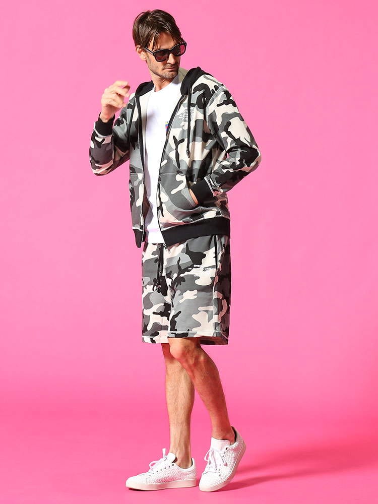 DIESEL (ディーゼル) 迷彩柄 フルジップ パーカー ショートパンツ セットアップ DSSE8MS148ICAT メンズ スウェット