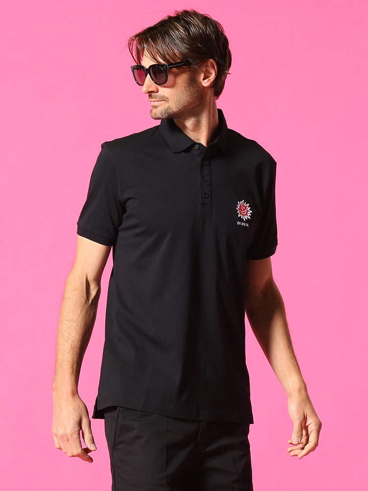 DIESEL (ディーゼル) ワンポイント刺繍 リブ襟 半袖 ポロシャツ DSSMP0WBAW