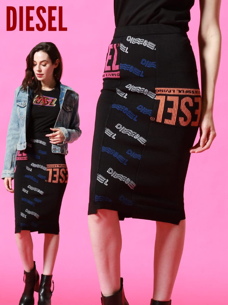 DIESEL (ディーゼル) 切り替え ロゴ タイトスカート DSLA04494WBAT レディース ロゴ