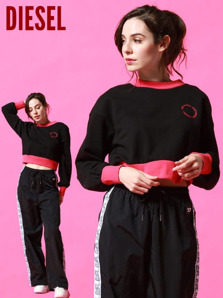 DIESEL (ディーゼル) リブ切り替え クルーネック スウェット ショート トレーナー DSLA02071SBAV レディース