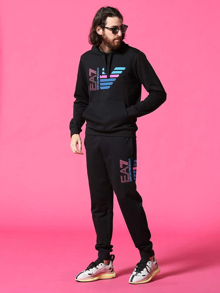 EMPORIO ARMANI (エンポリオアルマーニ) ネオンロゴ プルオーバー パーカー ロングパンツ スウェット セットアップ EA3KPM41PJ05Z メンズ