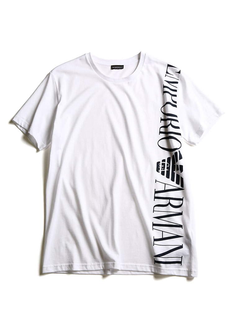 EMPORIO ARMANI (エンポリオアルマーニ) 縦ロゴプリント クルーネック 半袖 Tシャツ EA2118311P469