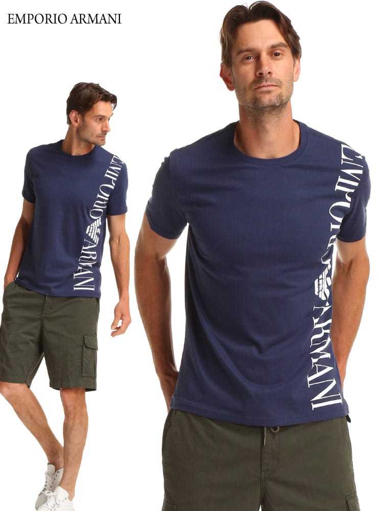 エンポリオアルマーニ メンズ EMPORIO ARMANI Tシャツ 半袖 ビッグ ロゴ プリント ブランド トップス コットン 黒 赤 紺  EA2118311P469