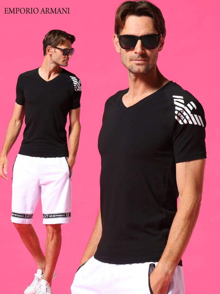 エンポリオアルマーニ メンズ EMPORIO ARMANI Tシャツ 半袖 イーグル ロゴ プリント ストレッチ ブランド トップス 黒 白 EA1117601P725