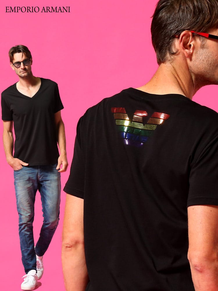エンポリオアルマーニ メンズ EMPORIO ARMANI Tシャツ 半袖 イーグル ロゴ レインボー バックプリント ブランド トップス コットン EA2118011P477