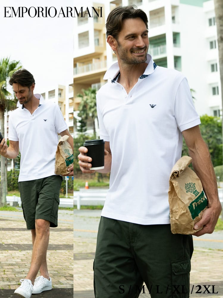 エンポリオアルマーニ メンズ EMPORIO ARMANI ポロシャツ 半袖 ロゴ 襟裏 柄 ストレッチ ブランド トップス コットン EA2118041P461