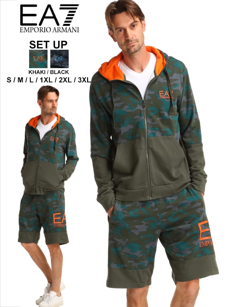 エンポリオアルマーニ EA7 メンズ EMPORIO ARMANI セットアップ スウェット カモフラージュ 迷彩 ブランド 上下セット ショーツ パーカー スエット EA3KPM44PJ5BZ