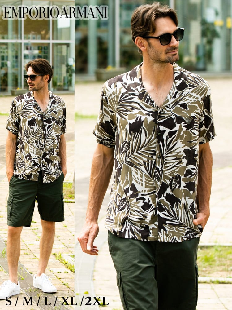 エンポリオアルマーニ メンズ EMPORIO ARMANI シャツ 半袖 ボタニカル 総柄 ビスコース ブランド トップス 柄シャツ EA2118231P467