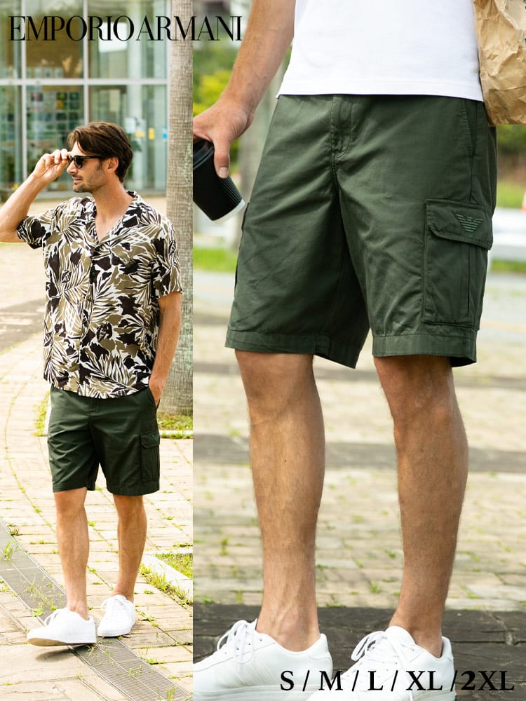 エンポリオアルマーニ メンズ EMPORIO ARMANI イーグル ロゴ カーゴ ショートパンツ ブランド ボトムス パンツ ショーツ ハーフパンツ EA2118351P471