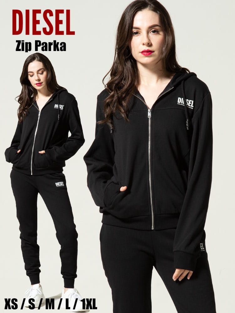 DIESEL (ディーゼル) 胸ロゴプリント フルジップ 長袖 パーカー DSLA00982PAZF レディース ロゴ ブランド