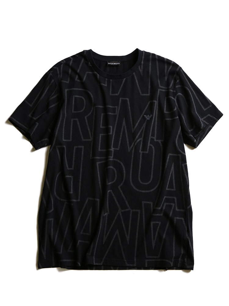 EMPORIO ARMANI (エンポリオアルマーニ) 総ロゴプリント クルーネック 半袖 Tシャツ EA2118181P463