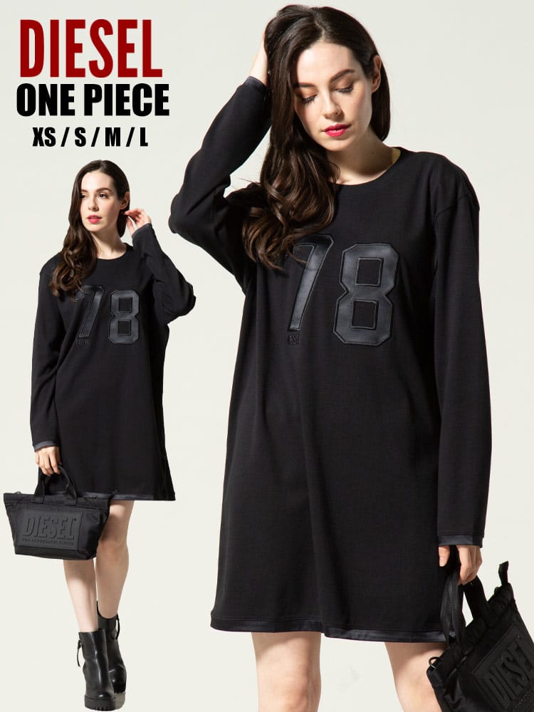 DIESEL (ディーゼル) 78刺繍 クルーネック ロング丈 長袖 Tシャツ DSLA03082IDAF