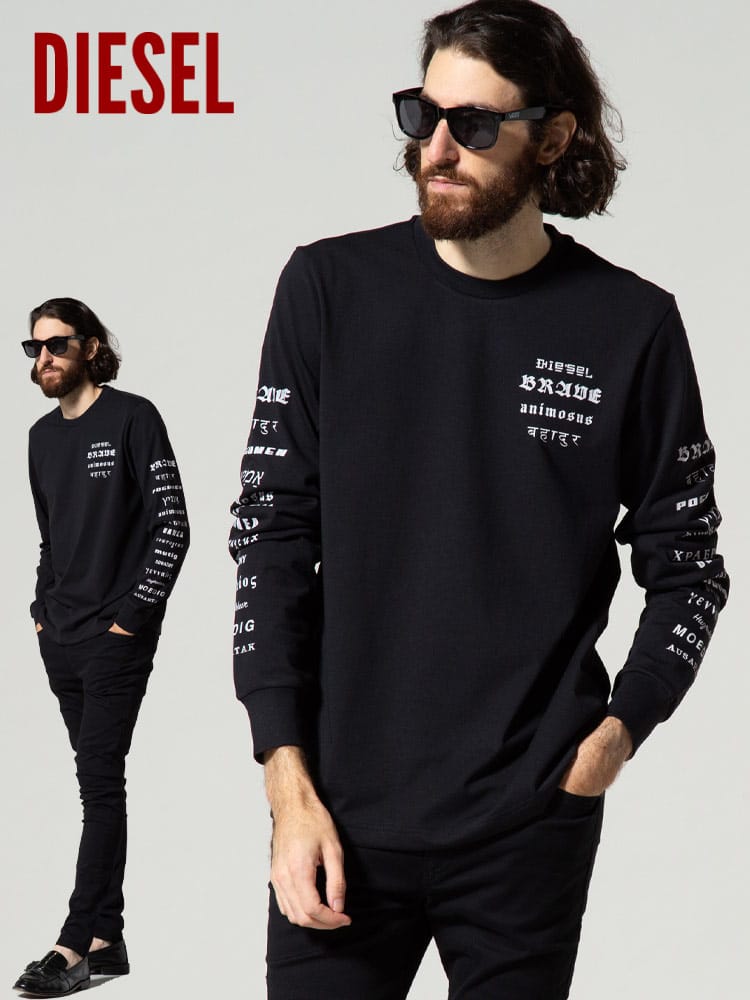 DIESEL (ディーゼル) プリント クルーネック 長袖 Tシャツ DSA02778GRAN