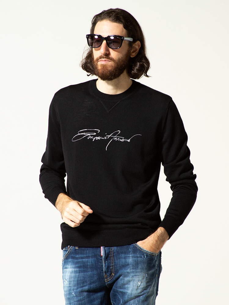 EMPORIO ARMANI (エンポリオアルマーニ) 刺繍 クルーネック 長袖 ニット EA6K1MTE1MD1Z