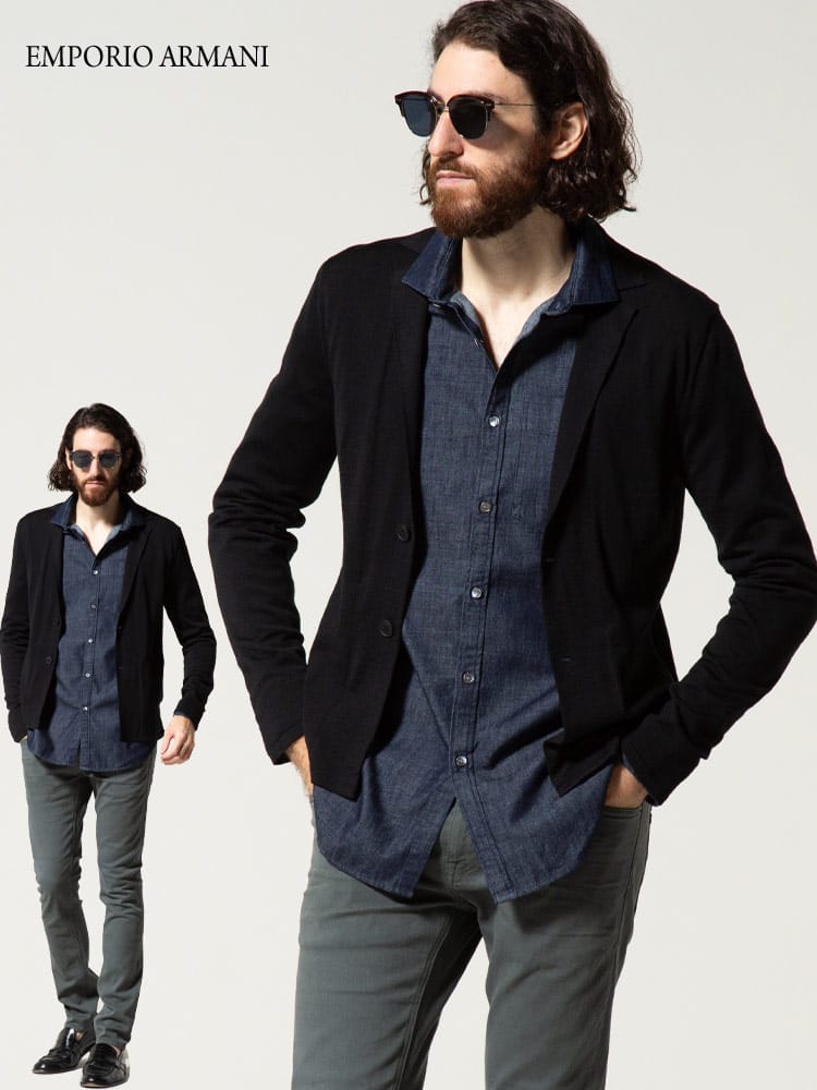EMPORIO ARMANI (エンポリオアルマーニ) ウール100％ シングル 2ツ釦 ニット ジャケット EA8N1E231M67Z ブランド