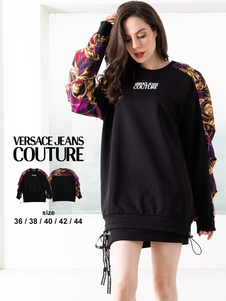 VERSACE JEANS COUTURE (ベルサーチェ ジーンズ クチュール) ターバンバロック切り替え クルーネック トレーナー VCL71HAI301 レディース