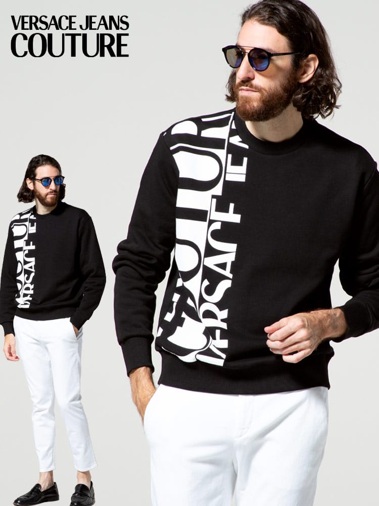 VERSACE JEANS COUTURE (ヴェルサーチェ ジーンズ クチュール) 裏起毛 サイドロゴ クルーネック トレーナー LOGO STORY VC71GAIT17CF00T メンズ スウェット
