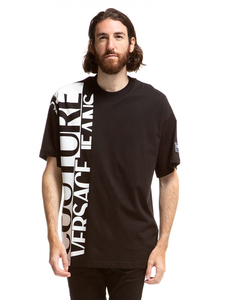 VERSACE JEANS COUTURE (ヴェルサーチェ ジーンズ クチュール) サイドロゴ クルーネック 半袖 Tシャツ LOGO STORY VC71GAHT18CJ00T