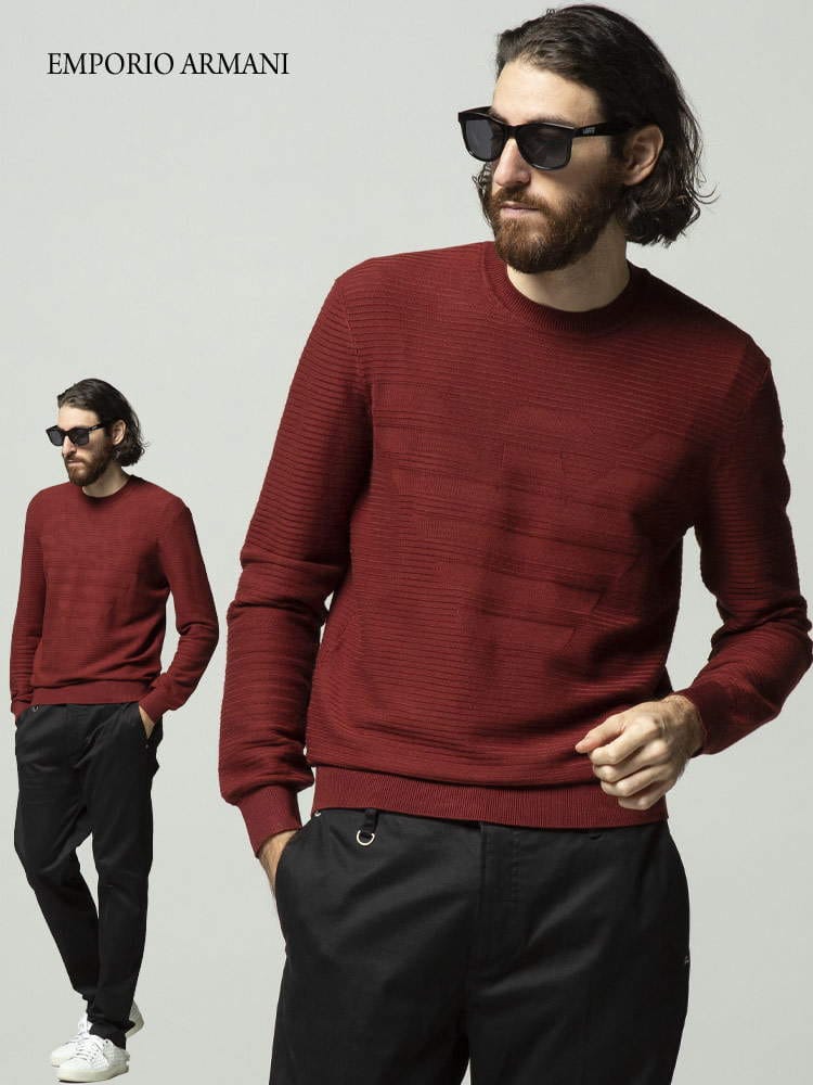 EMPORIO ARMANI エンポリオアルマーニ エンボス イーグルロゴ クルーネック ニット セーター ブランド メンズ トップス EA6K1MXD1MVRZ