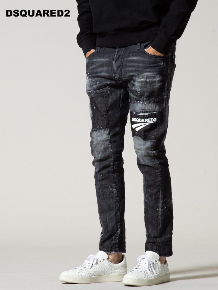 DSQUARED2 (ディースクエアード) プリント ダメージ加工 ボタンフライ ジーンズ TYDY BIKER JEAN D2LB0984S30357