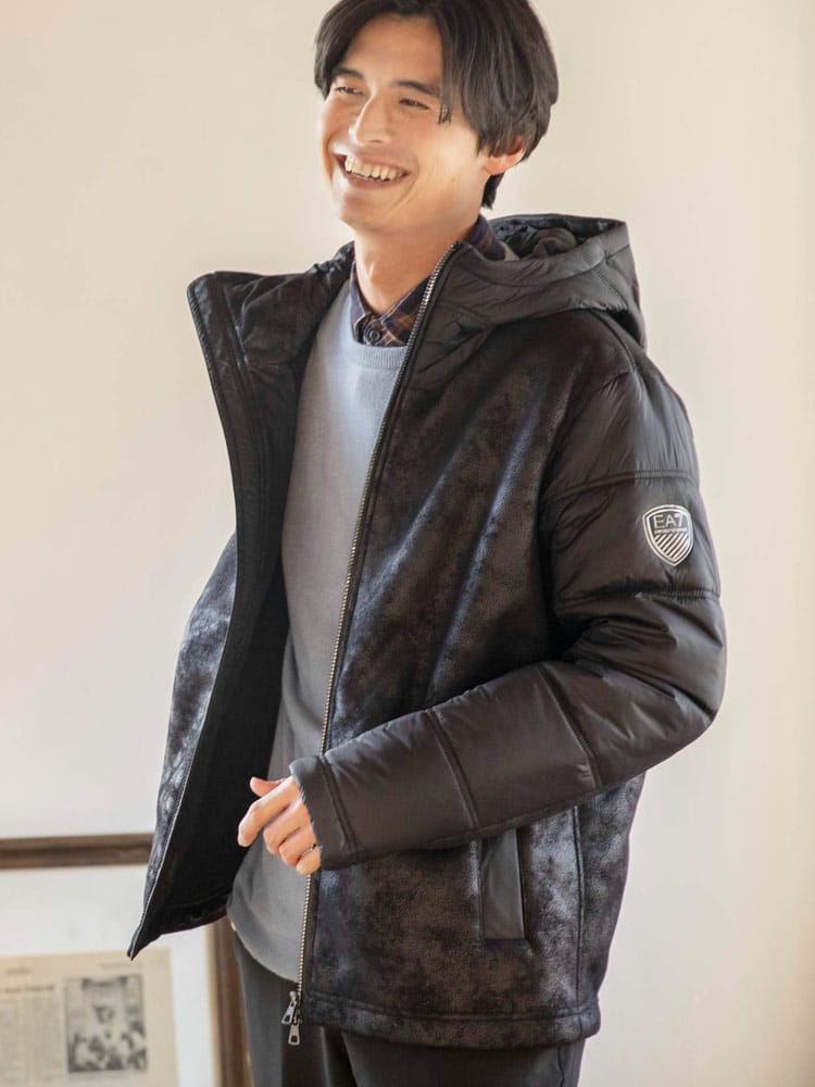 EMPORIO ARMANI EA7 (エンポリオアルマーニ) 切り替え レザー調 裏ボア フルジップ ジャケット EA6KPBA5PN54Z