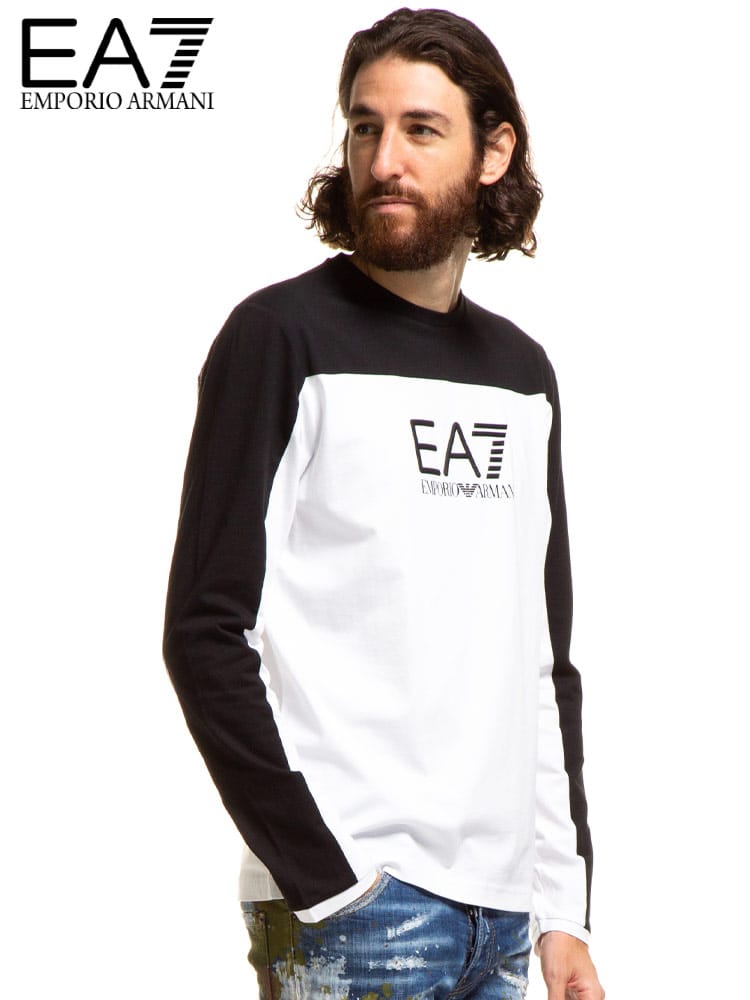 EMPORIO ARMANI EA7 (エンポリオアルマーニ) バイカラー ロゴテープ クルーネック 長袖 Tシャツ EA6KPT11PJ7CZ