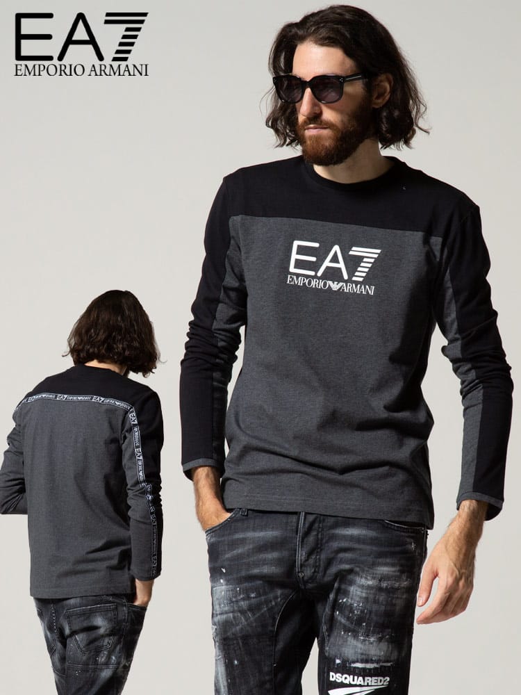 EMPORIO ARMANI EA7 (エンポリオアルマーニ) バイカラー ロゴテープ クルーネック 長袖 Tシャツ EA6KPT11PJ7CZ