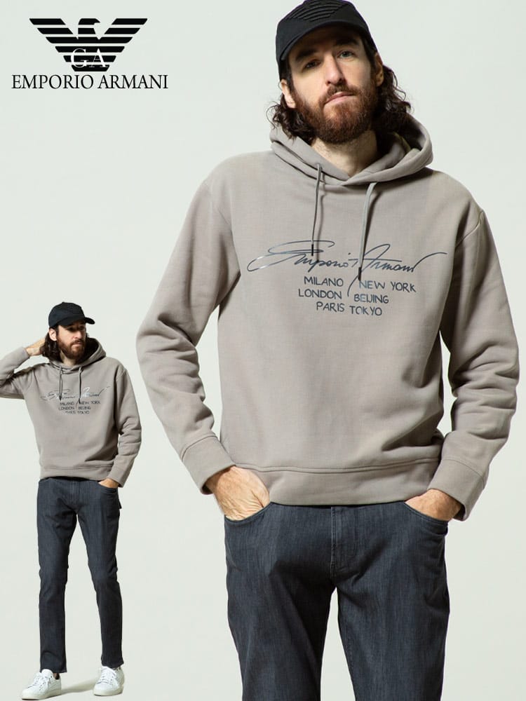 EMPORIO ARMANI (エンポリオアルマーニ) 裏起毛 筆記体ロゴ プルオーバー パーカー EA6K1M921JQKZ メンズ スウェット