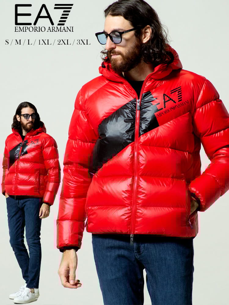 EMPORIO ARMANI EA7 (エンポリオアルマーニ) 斜めロゴ フード フルジップ ダウンジャケット EA6KPB53PNR4Z