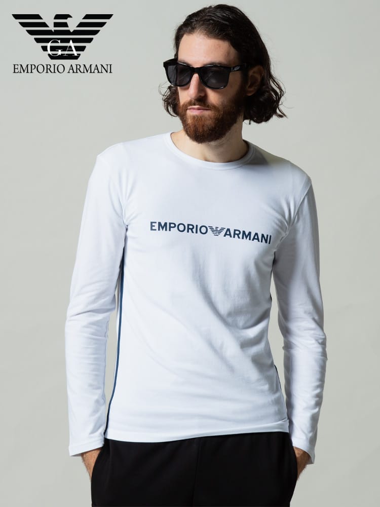 エンポリオアルマーニ メンズ EMPORIO ARMANI ロゴ プリント クルーネック 長袖 Tシャツ ロンT ブランド トップス EA1119591A520