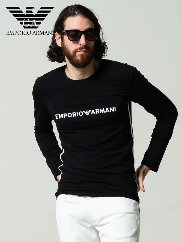 エンポリオアルマーニ メンズ EMPORIO ARMANI ロゴ プリント クルーネック 長袖 Tシャツ ロンT ブランド トップス EA1119591A520