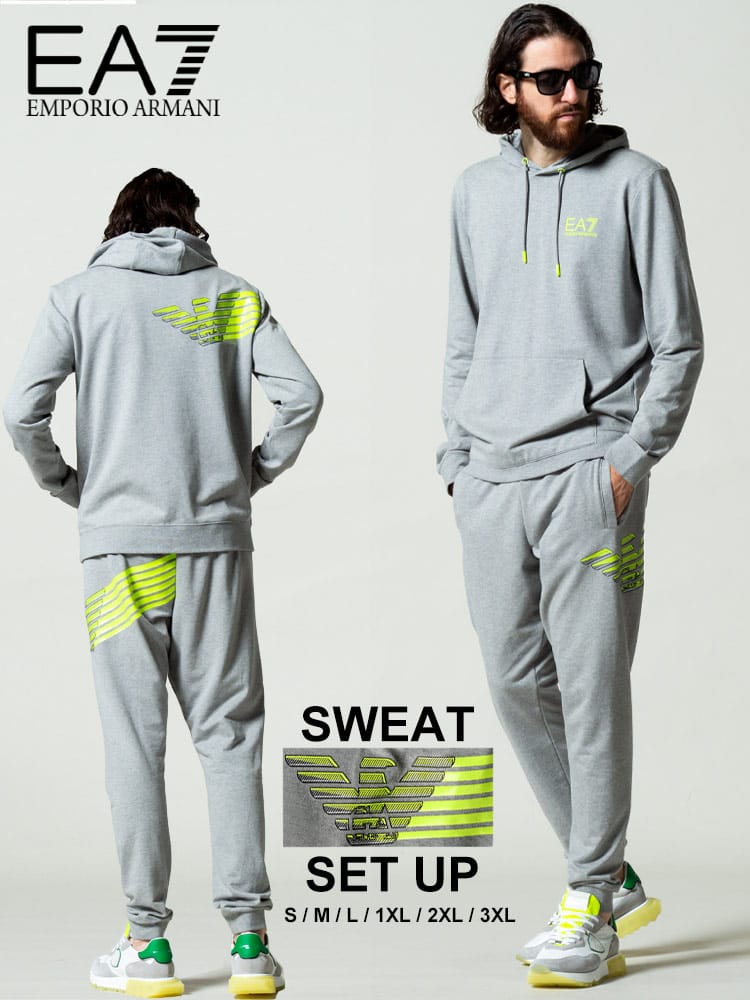 エンポリオアルマーニ EA7 メンズ EMPORIO ARMANI イーグル ロゴ バックプリント パーカー パンツ スウェット セットアップ ブランド 上下セット スエット EA6KPM47PJ05Z
