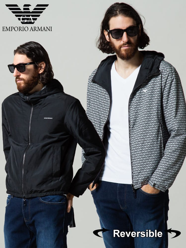 エンポリオアルマーニ メンズ EMPORIO ARMANI リバーシブル ロゴ 総柄 フード ナイロン パーカー 中綿 ジャケット ブランド アウター ブルゾン EA6K1B701NTPZ