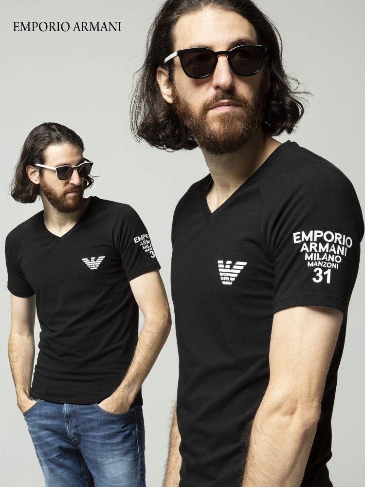 EMPORIO ARMANI エンポリオアルマーニ アームプリント Vネック 半袖 Tシャツ ブランド メンズ トップス【サカゼン公式通販】