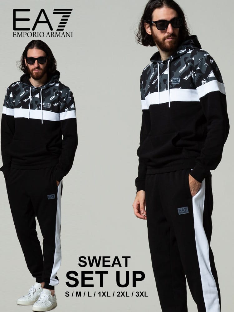 EMPORIO ARMANI EA7 エンポリオアルマーニ ジオメトリック プルオーバー パーカー スウェット セットアップ ブランド メンズ 上下セット EA6KPM82PJ07Z