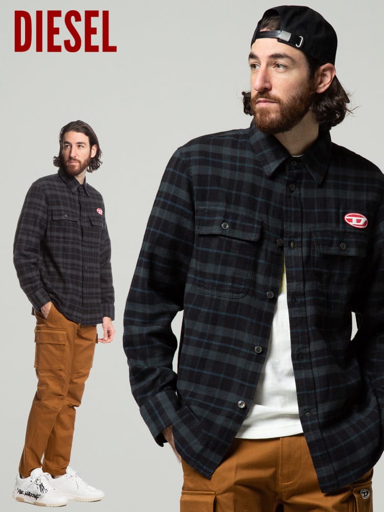 DIESEL (ディーゼル) チェック柄 ポケット 長袖 シャツ DSA03695ICZA ブランド
