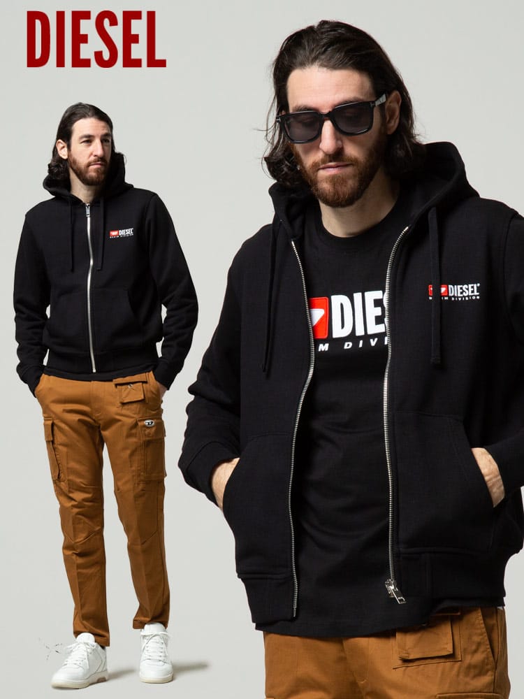 DIESEL (ディーゼル) 裏毛 胸ロゴ フルジップ パーカー DSA03769BAWT ブランド メンズ スウェット