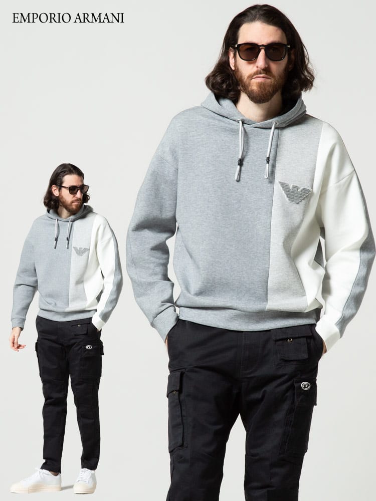 EMPORIO ARMANI (エンポリオアルマーニ) 胸ロゴ コントラスト プルオーバー パーカー EA3L1MCA1JHSZ メンズ スウェット