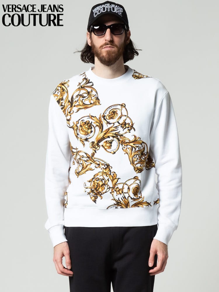 VERSACE JEANS COUTURE (ヴェルサーチェ ジーンズクチュール) フロントプリント クルーネック トレーナー VC72GAI3R9FS019 メンズ スウェット