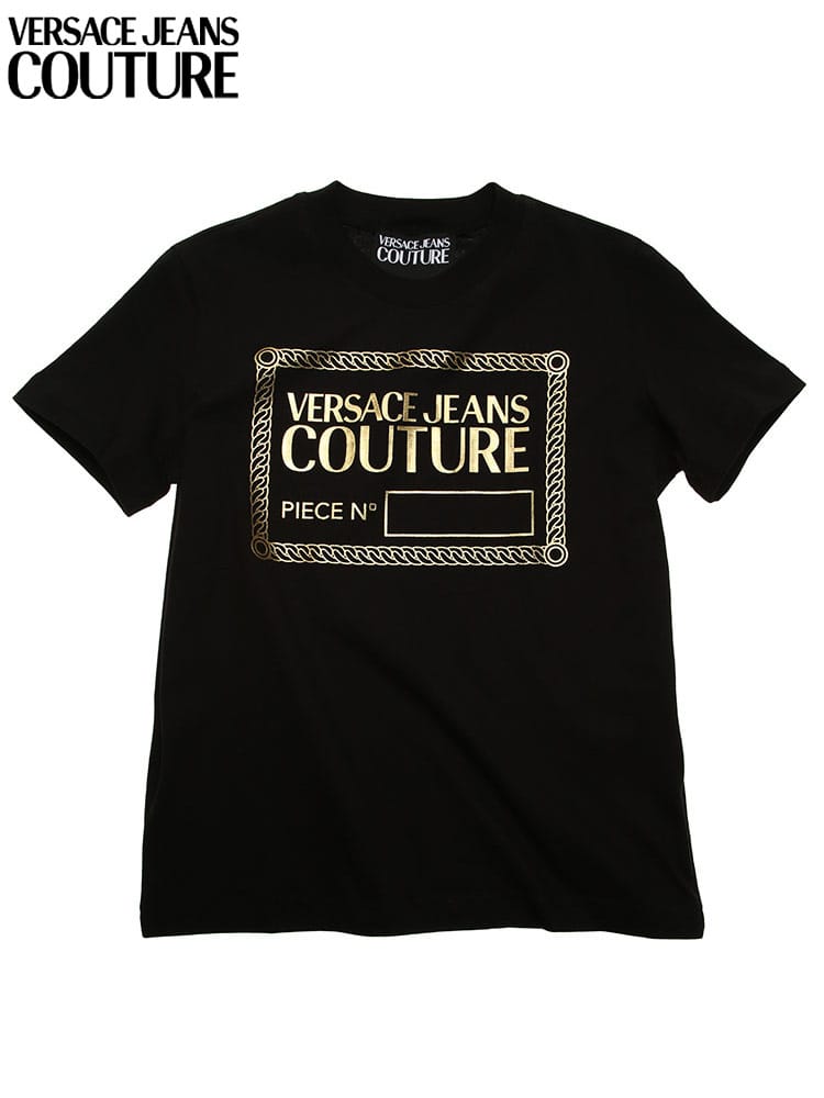 ヴェルサーチェ ジーンズクチュール レディース Tシャツ VERSACE JEANS COUTURE ブランド ロゴ 箔BOXロゴ  半袖 大きいサイズ VCL72HAHT17 ヴェルサーチ
