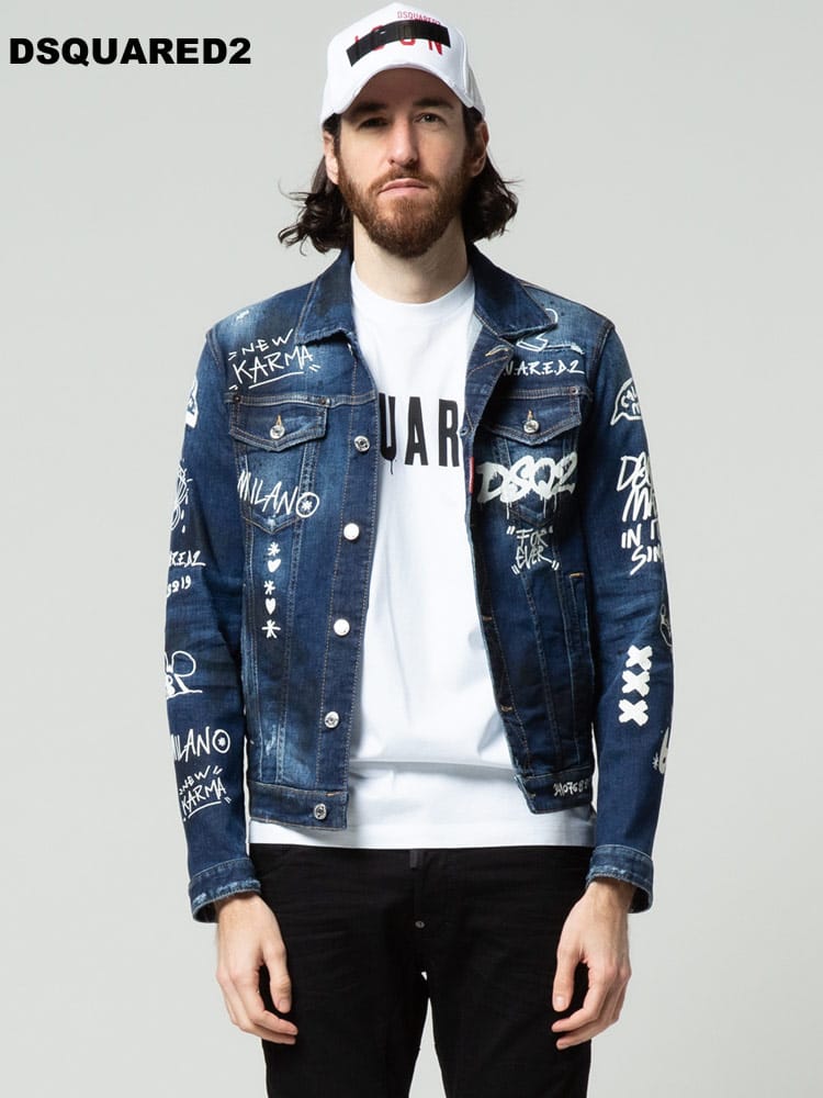 DSQUARED2 ディースクエアード メンズ グラフィティ プリント デニム ジャケット ブランド アウター D2AM1249S30685