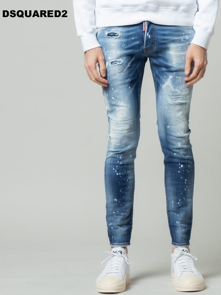 DSQUARED2 ディースクエアード メンズ ダメージ ペイント ボタンフライ ジーンズ SuperTwinky ブランド デニム パンツ D2LB1061S30789