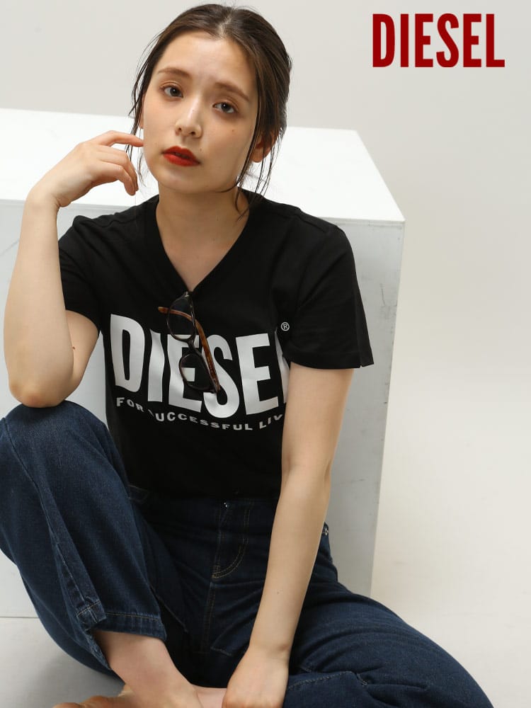 DIESEL ディーゼル レディース Tシャツ ロゴ プリント クルーネック 半袖  ロゴT コットン DSLA046850AAXJ ブランド カットソー 2022年春夏新作