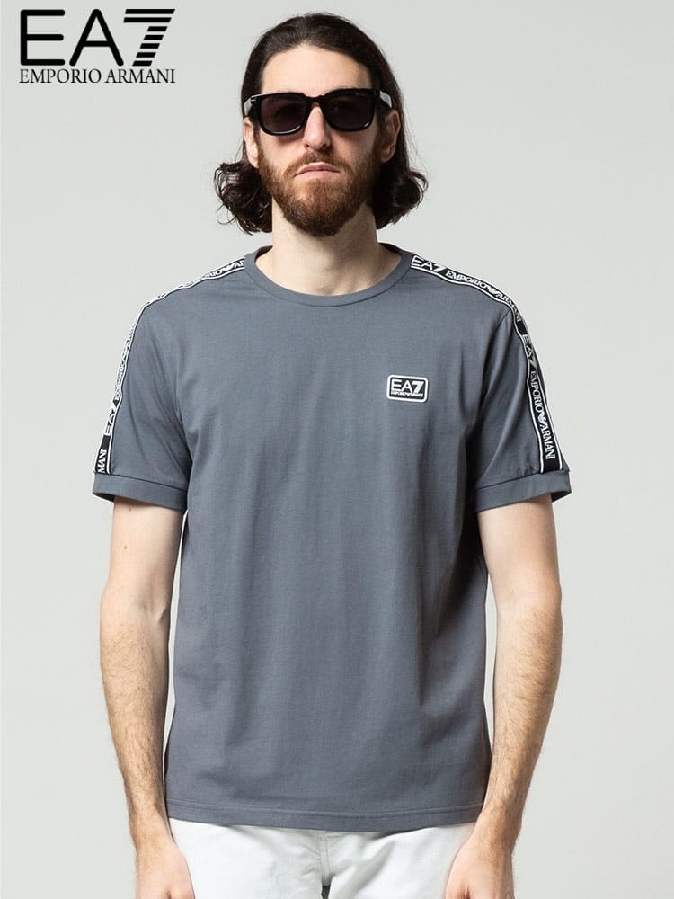 EMPORIO ARMANI EA7 エンポリオ アルマーニ メンズ ストレッチ 半袖 Tシャツ ロゴ テープ プリント クルーネック ブランド 大きいサイズ EA3LPT18PJ02Z